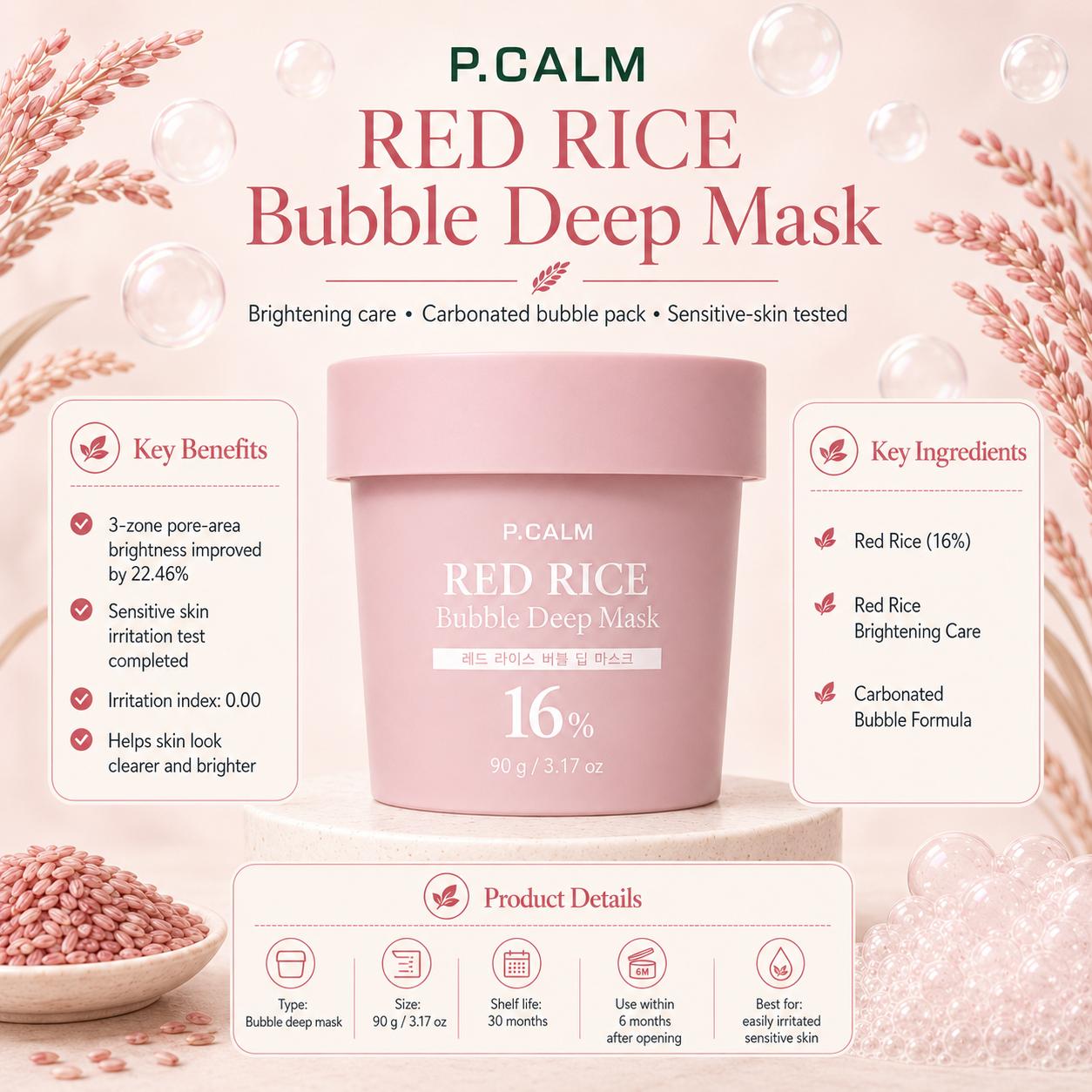 P CALM Red Rice Bubble Deep Mask 90g